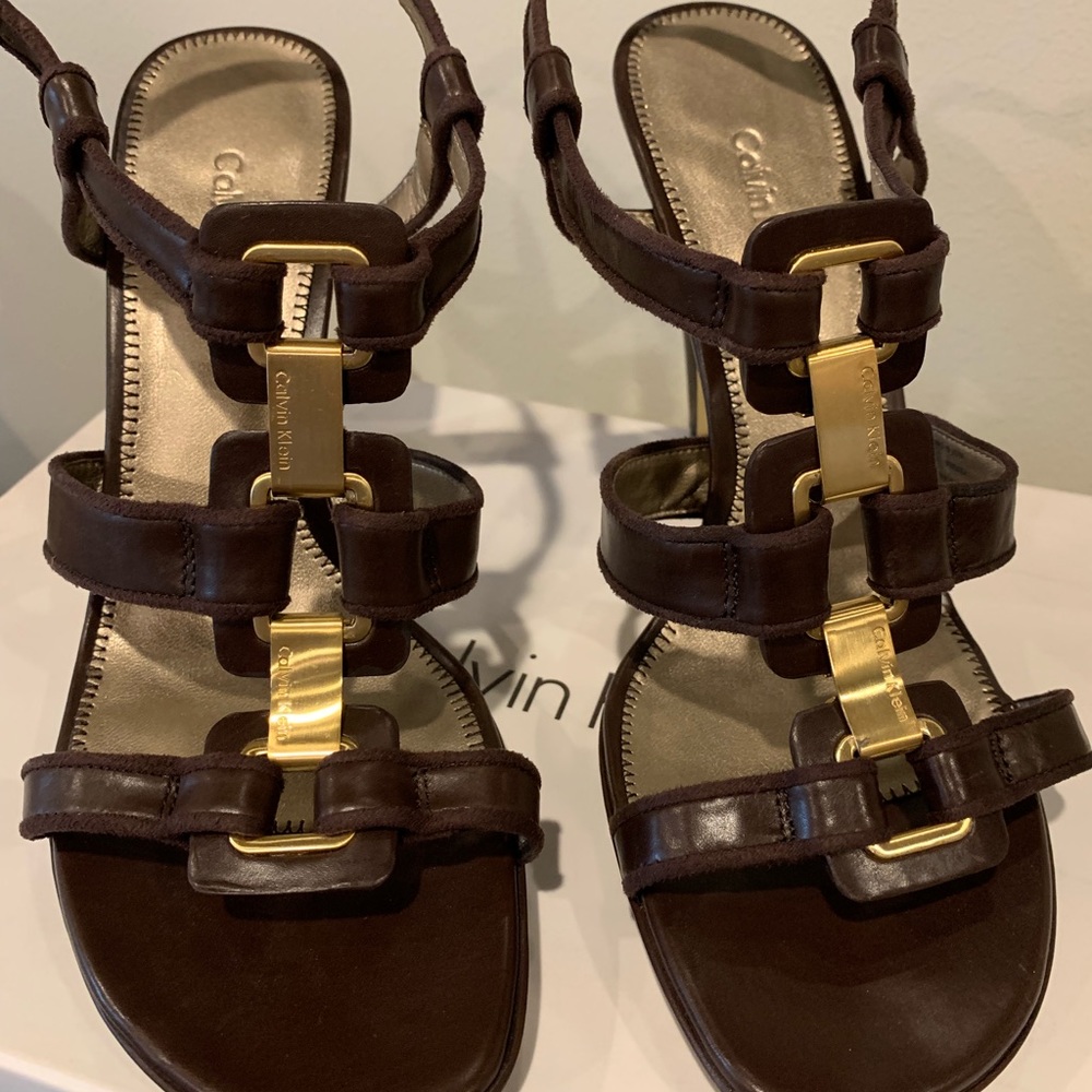 Calvin Klein Brown Heels w/ Gold Accents
